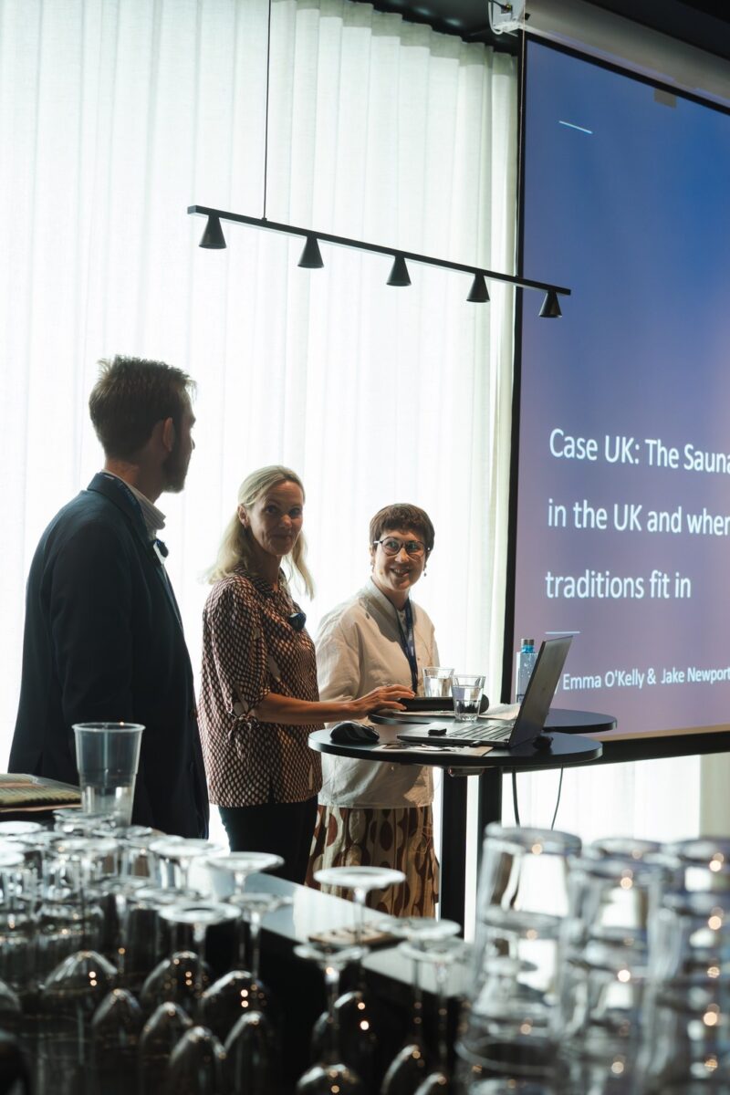 Jake Newport, Emma O'Kelly and Becky Pelkonen at the World Sauna Forum