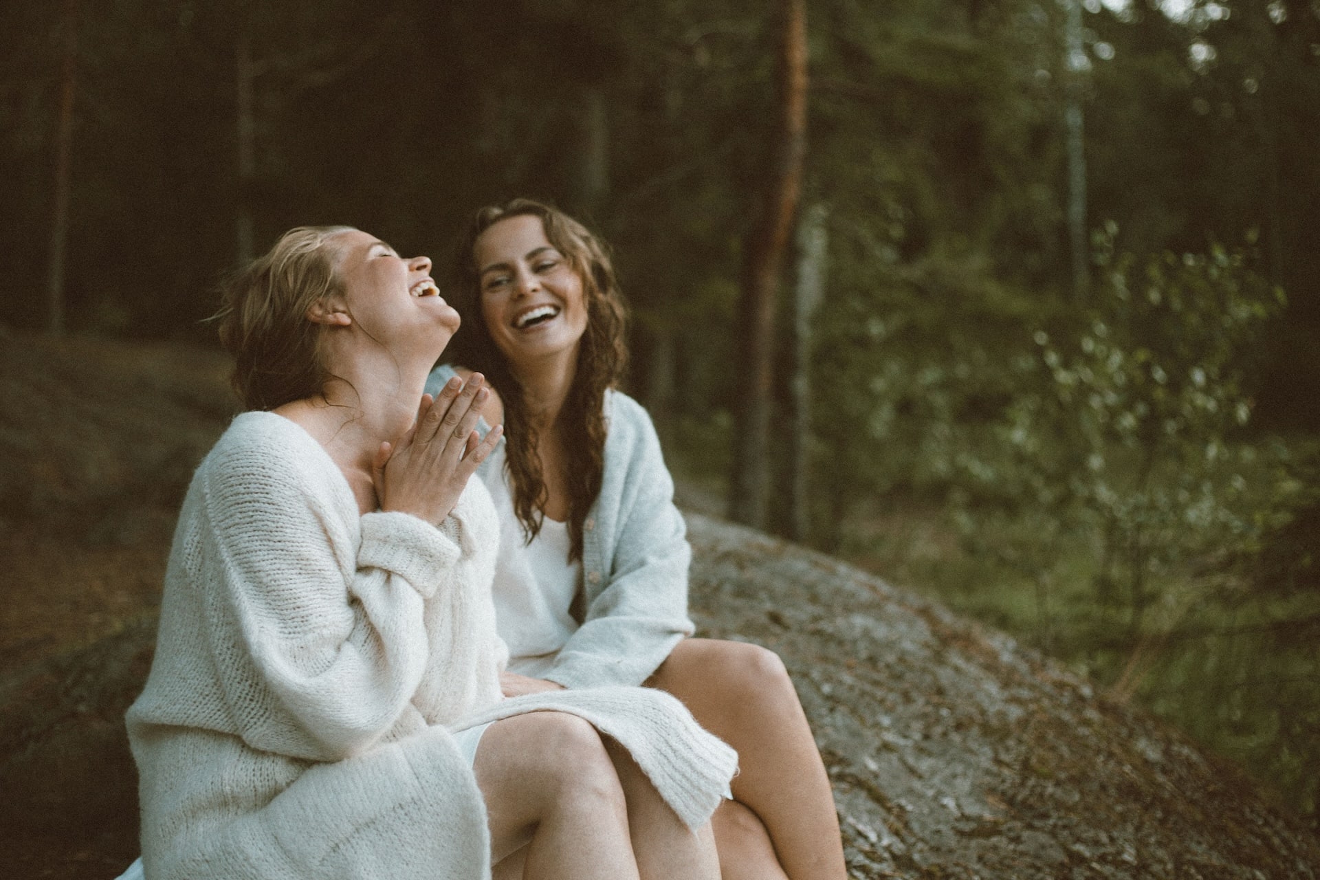 Two women cooling down after traditional Finnish sauna