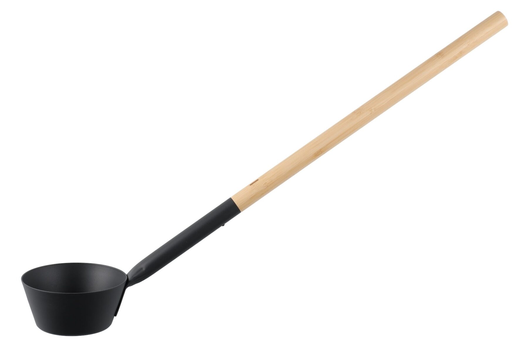 Product photo of the aluminum, bamboo-handled 62 cm long Rento sauna ladle.